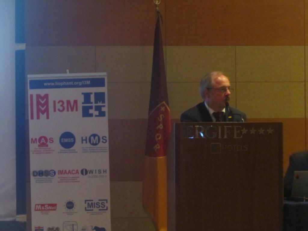 	I3M2011 / CAX Forum Opening - Prof.Merkuryev (General Chair HMS) presenting the International Conference on Harbour, Maritime & Multimodal Logistics Modelling and Simulation - HMS 	