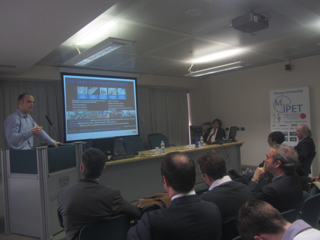	MIPET-4th Edition - Genoa University opens the 4th Edition of MIPET in Confindustria Genova - Ing.Bongiovi describe the ABB activities and their interest in MIPET 	