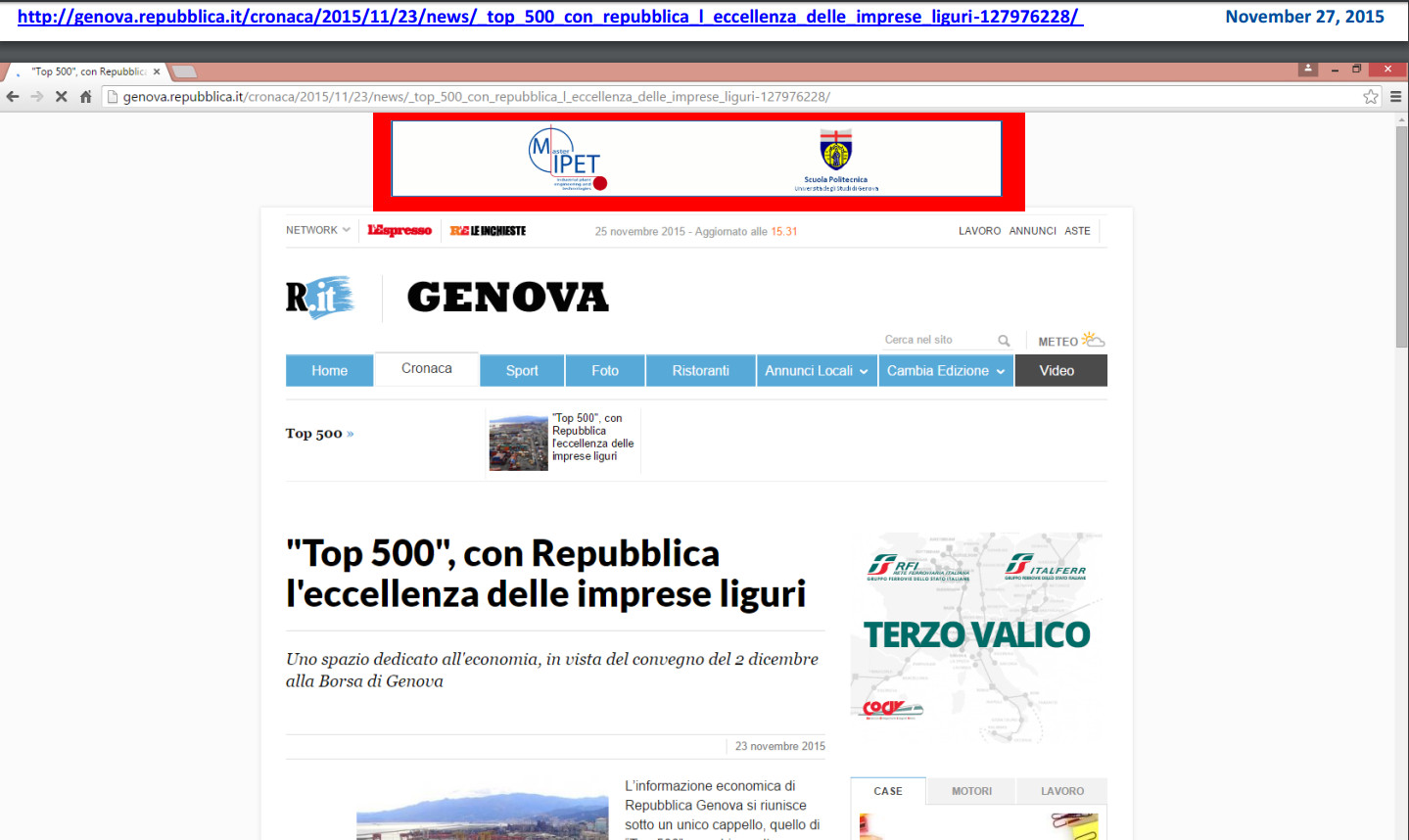 Repubblica, December 3, 2015, Special Insert: Top 500 Web Site