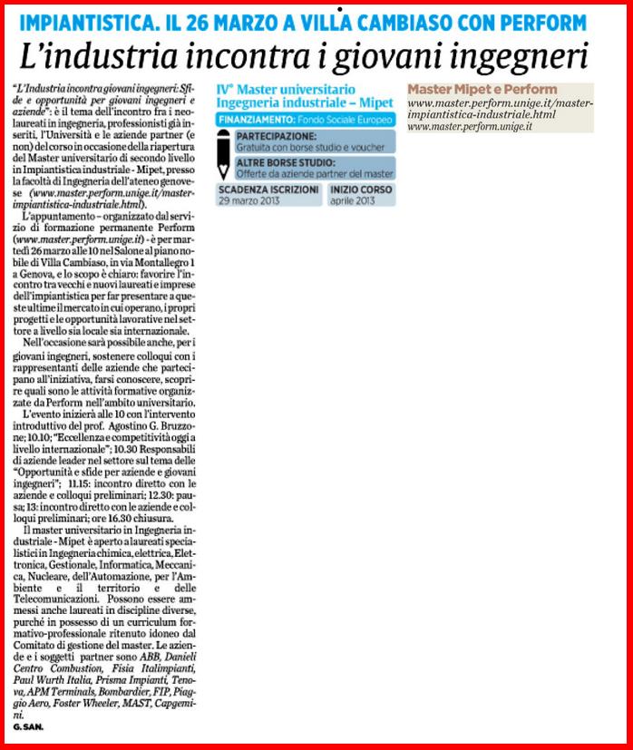 Il Secolo XIX Piu', March 13, 2013, pag 8, Giovani Incontrano Industrie